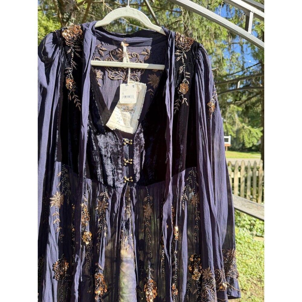Free People Women’s S Embellished Velvet Maxi Duster Coat Boho Sequin NWT $800 - Picture 3 of 16